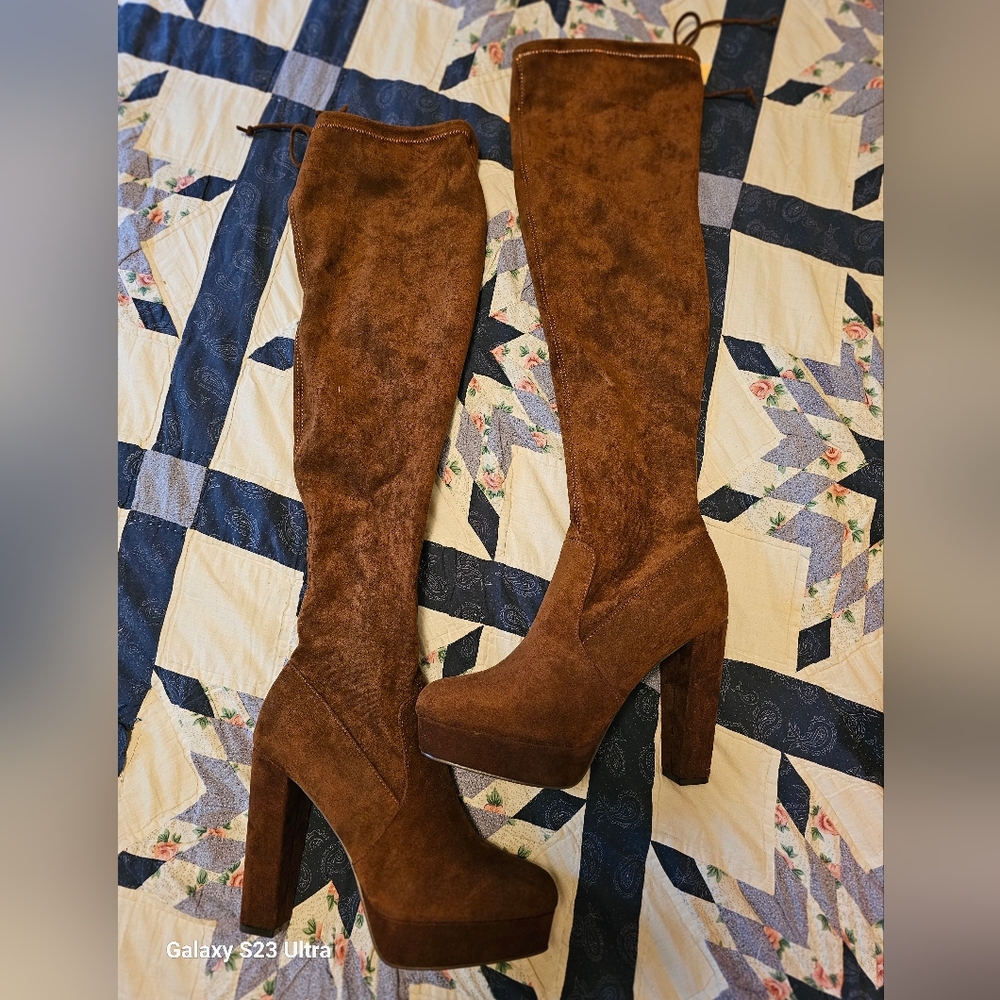 Faux Suede Thigh High Boots Sz 8.5